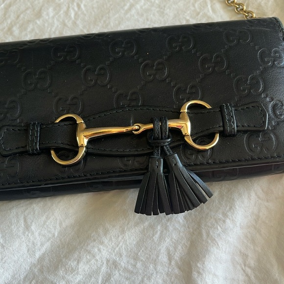 Gucci Tassel Horsebit Guccissima Leather Chain Wallet Clutch Black Vintage - Picture 2 of 7
